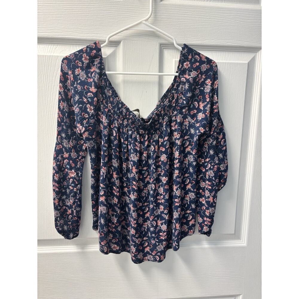 Jondie Navy Blue Floral Off The Shoulder Whimsey Goth Shirt Size S